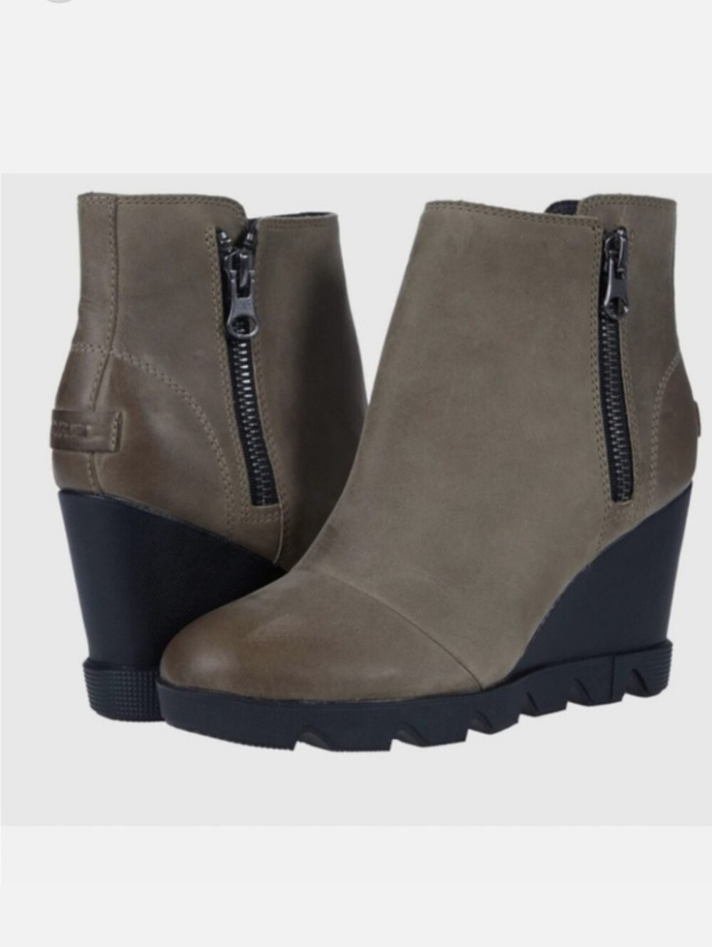 Sorel Taupe Distressed Leather Joan Uptown Zip Boots Size 9 - Picture 3 of 12